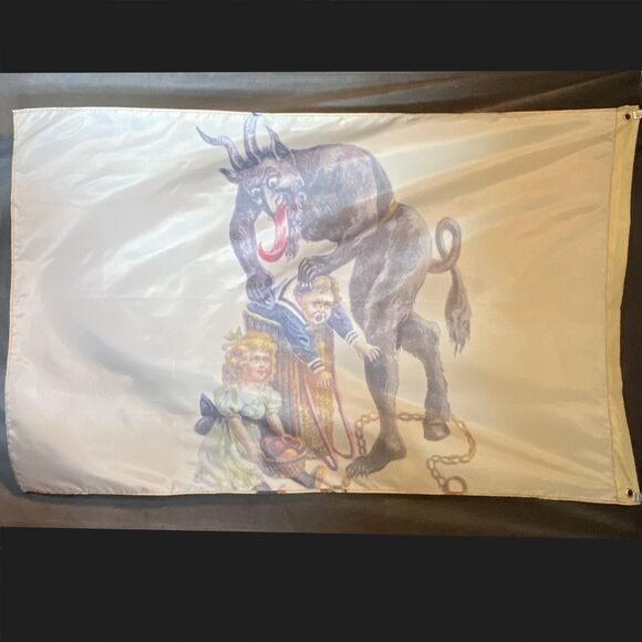 Krampus Flag Christmas Flag with Mythical Creature & Children - Picture 4 of 4